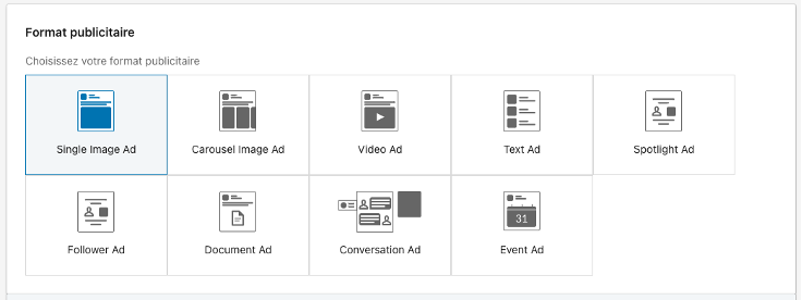 Formats publicitaires LinkedIn Ads
